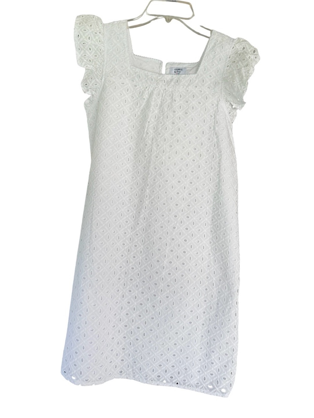 Crown & Ivy Kids White Eyelet Ruffle-Sleeve Dress Girls Size 16